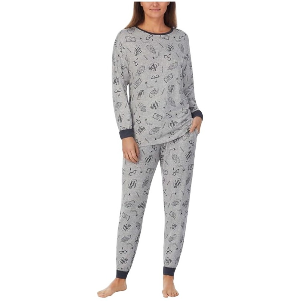 Wizarding World Harry Potter Women's Cozy 2-Piece Pajama Set Large Gray Print‎